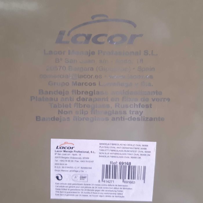 Grande Bandeja Serviço Oval LACOR Fibra Vidro Anti Deslizante 56x68cm