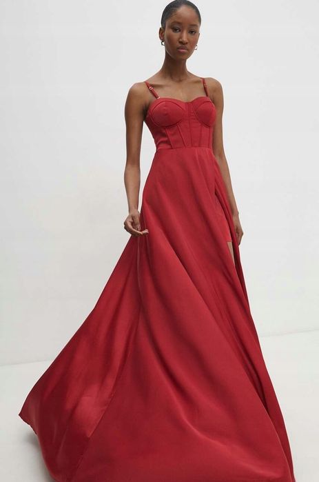 Answear Lab 38 M Sukienka Czerwona Rozkloszowana Maxi T1068