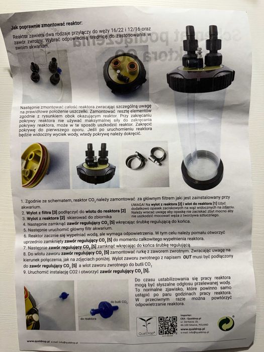 Reaktor dyfuzor CO2 QUALDROP do akwarium Nowy