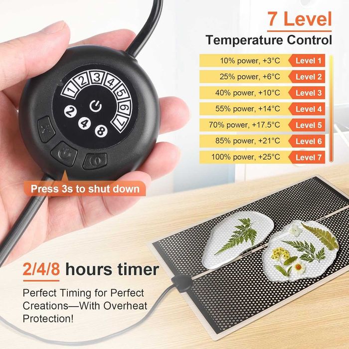 28 × 42 cm, Tapete aquecedor de resina com temporizador de 20 W,