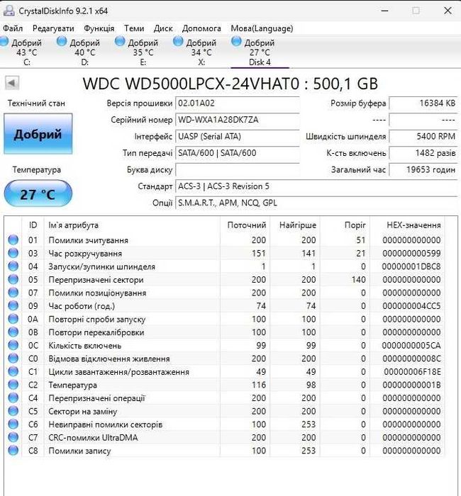 Жорсткий диск HDD 2.5" 500Gb WD5000LPCX