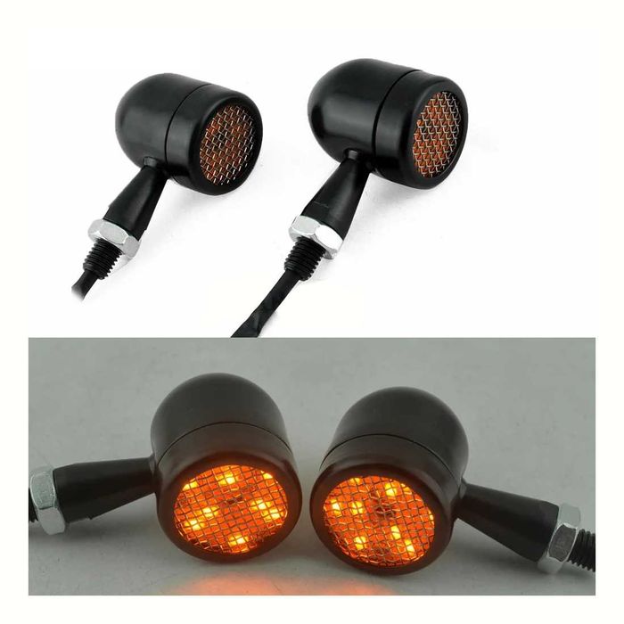 Par de mini piscas LED bala 12V para moto — âmbar universal