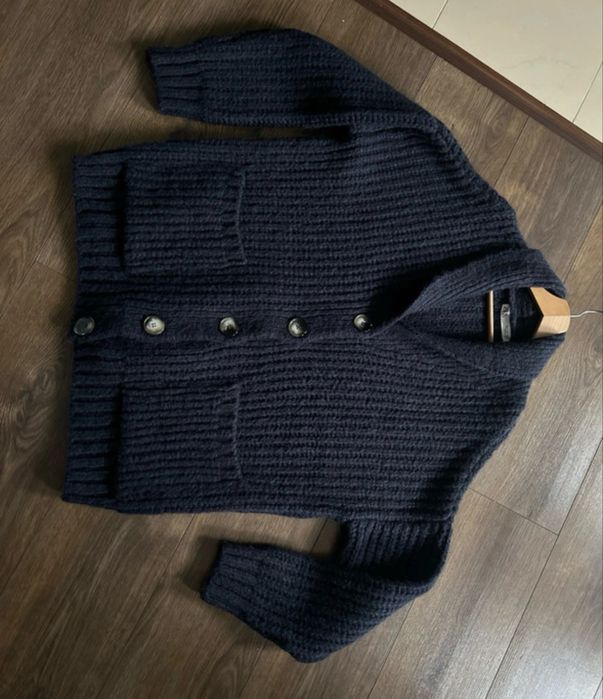 Zara granatowy rozpinany kardigan sweter wełna S M oversize