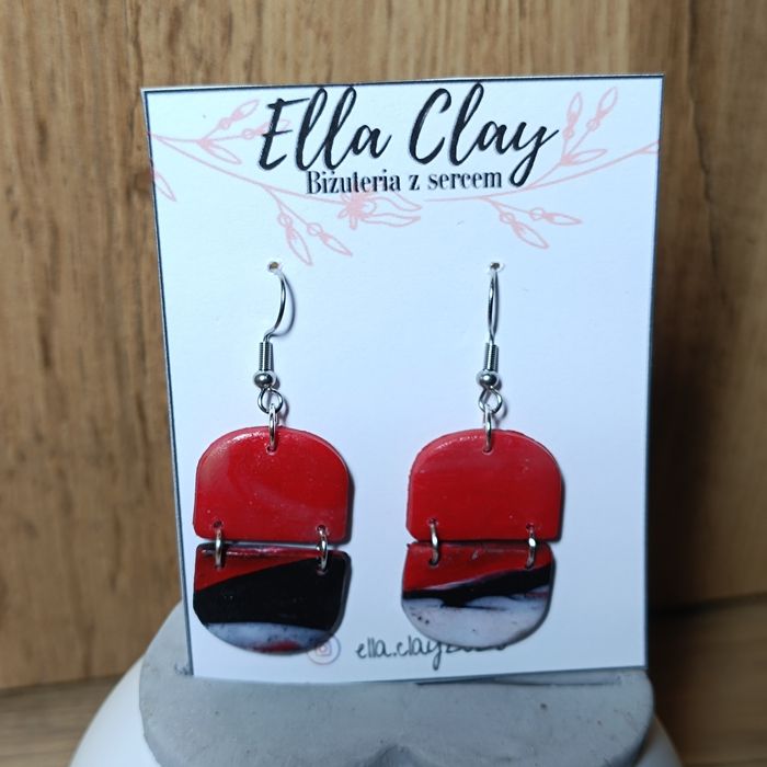 Handmade kolczyki wiszące bigle srebrne stal chirurgiczna serce czarne