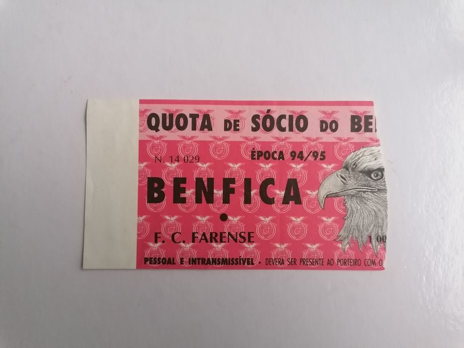 Bilhete de futebol  jogo Benfica - F. C. Farense Época 94/95
