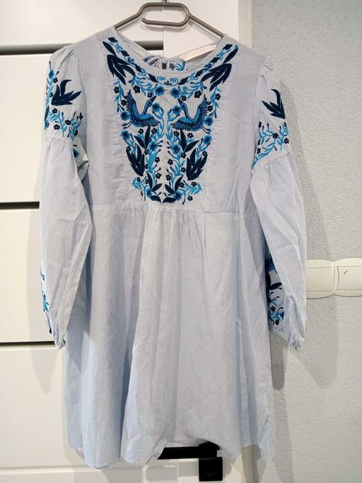 Zara cudna błękitna sukienka tunika haftowana Boho hippie M