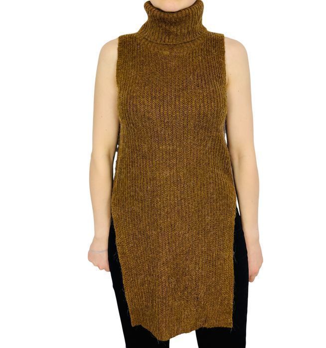 Brązowa tunika sweter bez rękawów S 36