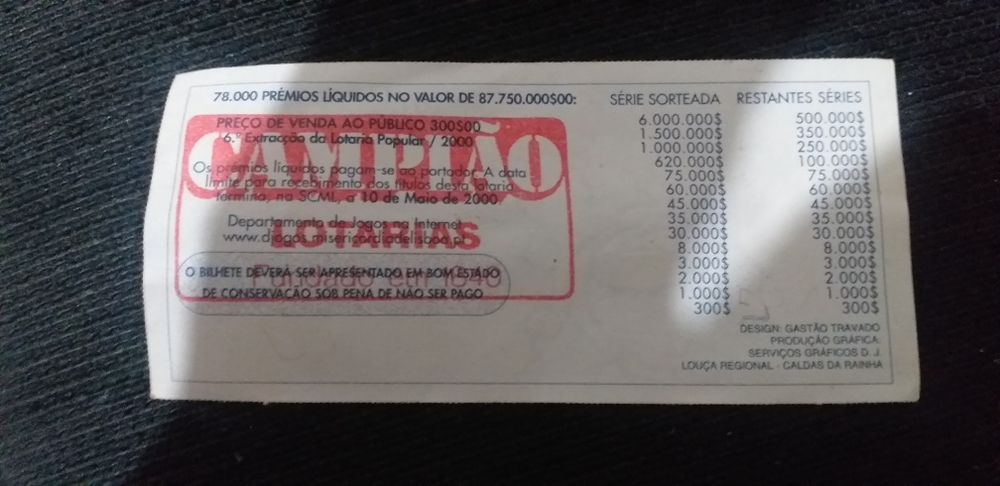 Lotaria antiga em perfeito estado de conservação