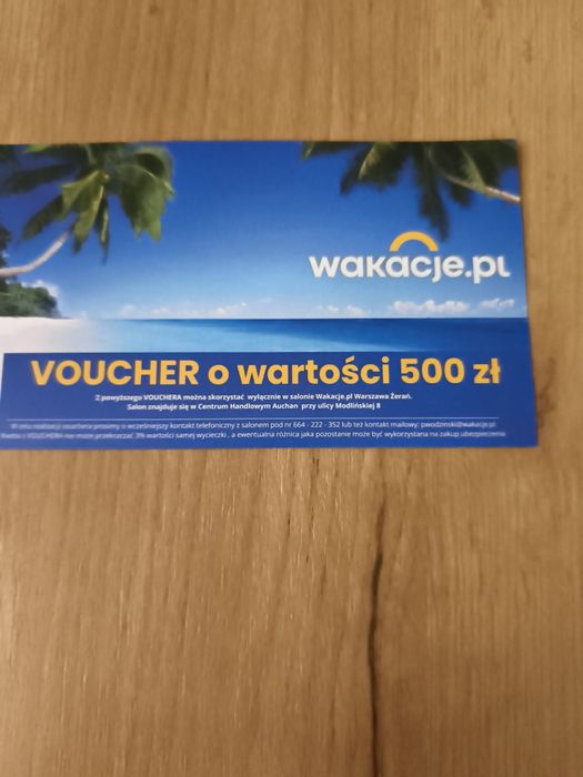Sprzedam voucher o wartości 500 ZŁ (WAKCJE .PL)
