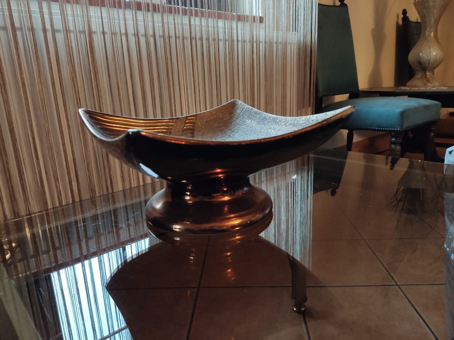 Patera owocarka piękna złoto - miedziana ceramika duża kolekcjonerska