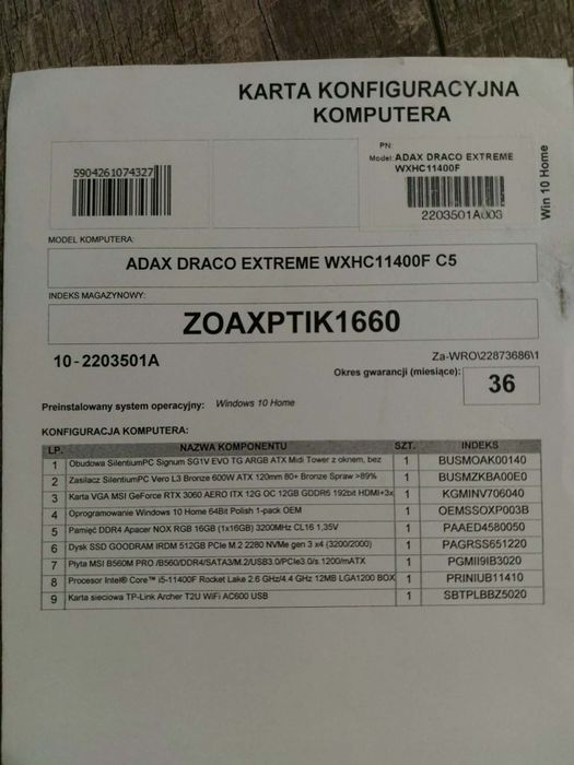 Komputer  Gamigowy z monitorem 27 cali
