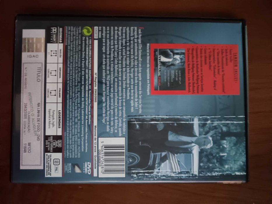 filme dvd original - na linha de fogo