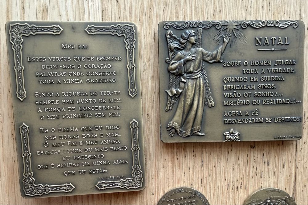 Conjunto 6 medalhas bronze de CABRAL ANTUNES. Dia do Pai, Natal, Engenharia. Peso 1000 gr