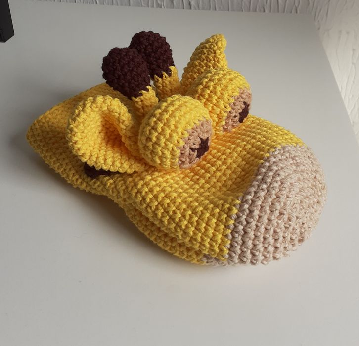 Fantoche de mão girafa, em crochet