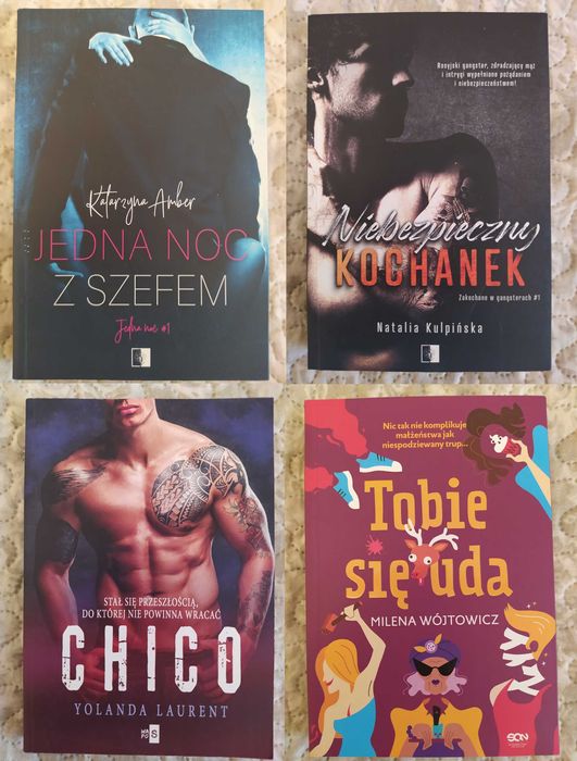 4 x książka: / Jedna Noc z Szefem K.Amber / Niebezpieczny Kochanek N.Kulpińska / Chico Y.Laurent / Tobie się uda M.Wójtowicz
