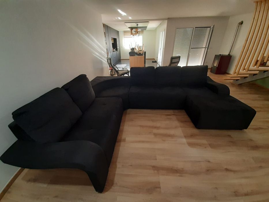 Sofa canto com chaise longa preto