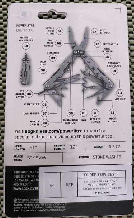 Multitool SOG Powerlitre (PL1001-CP)-Nowy,/18 Części/Kompaktowy EDC