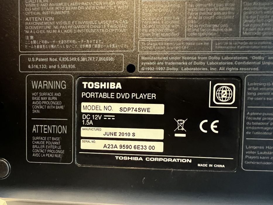 Leitor de DVD portatil Toshiba