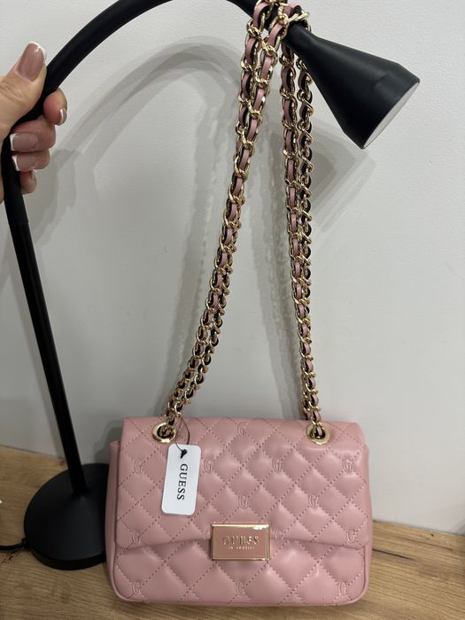 Torebka Guess oryginalna różowa pink mini S zloty łancuch