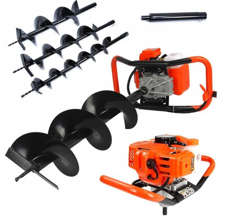 Zestaw wiertnicy spalinowej, świdry, amortyzator