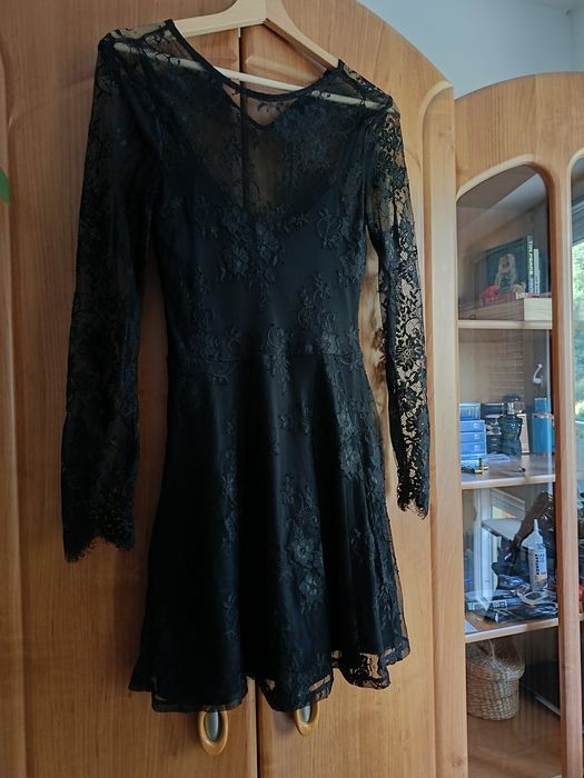 koronkowa krótka sukienka mini z długim rękawem emo goth witchy darkfairy
