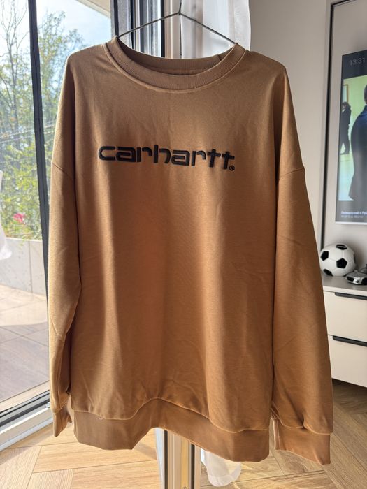 Nowa beżowa bluza męska crewneck haftowane logo streetwear XXL