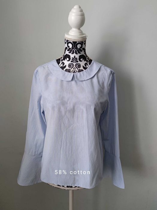 Jasno niebieska bluzka koszulowa paski kołnierz Clockhouse C&A S