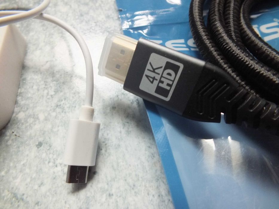 zestaw 2szt. przejściówka, kabel HDMI 4K High Speed 2m  pleciony NOWE