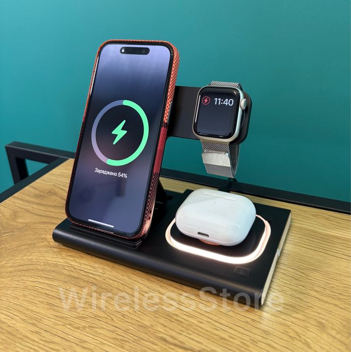 Бездротова зарядка 4 в 1 Apple Watch, Samsung Беспроводная Док-станция