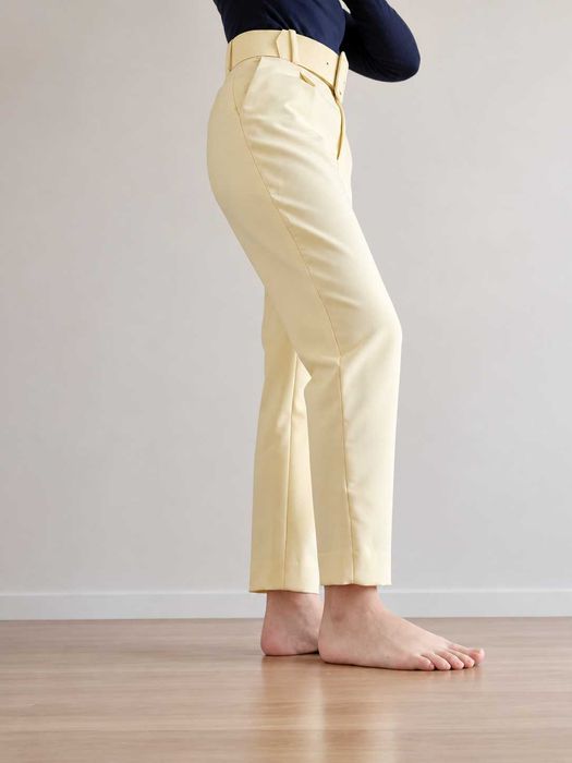 Calças de Cintura Subida Amarelas com Cinto - ZARA