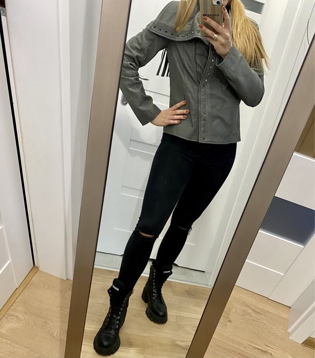 Kurtka skórzana skora naturalna szara z fredzlami rozm 36