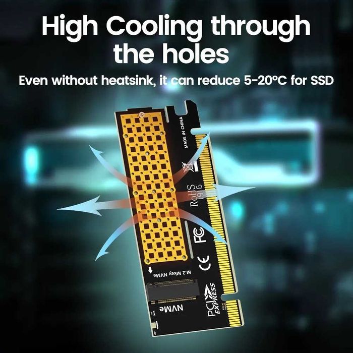 Адаптер JEYI M.2 NVMe M-key SSD to PCI-E 3.0 X16