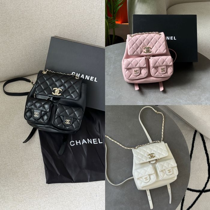 Рюкзак Chanel Two-Pocket Duma шкіра | чорний, рожевий, білий