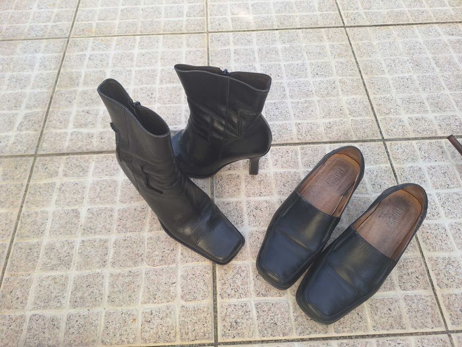 Conjunto sapatos e botas em pele