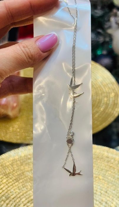 Srebrny naszyjnik cyrkonie stal chirurgiczna nierdzewna