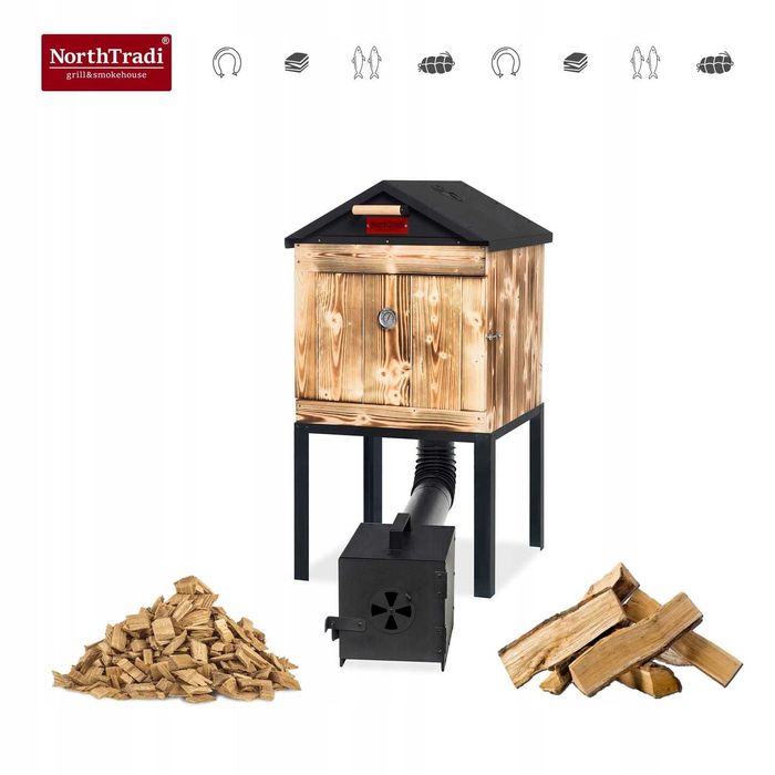 Wędzarnia Ogrodowa Domowa Drewniana Zestaw Palenisko Met. Dach Wędzok