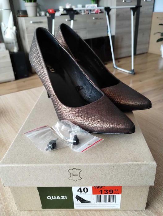 Szpilki czółenka damskie skórzane eleganckie brązowe 40 quazi