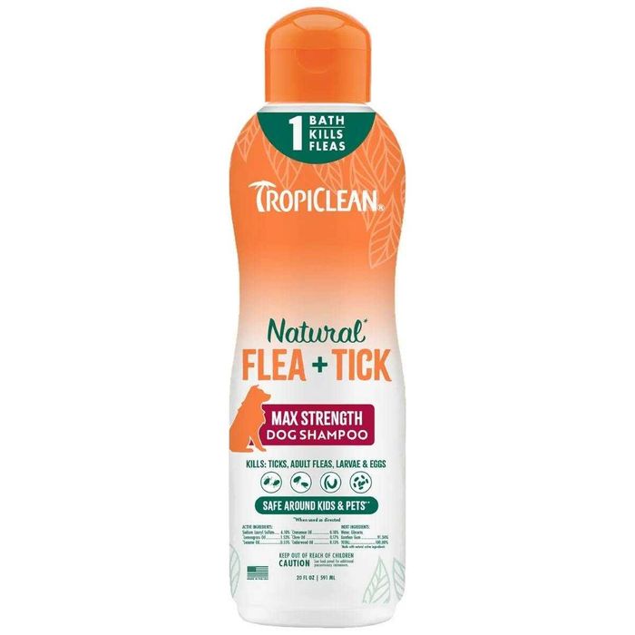 TropiClean Szampon dla psa eliminuje pchły, kleszcze i komary Natural Flea & Tick Dog Grooming 592ml