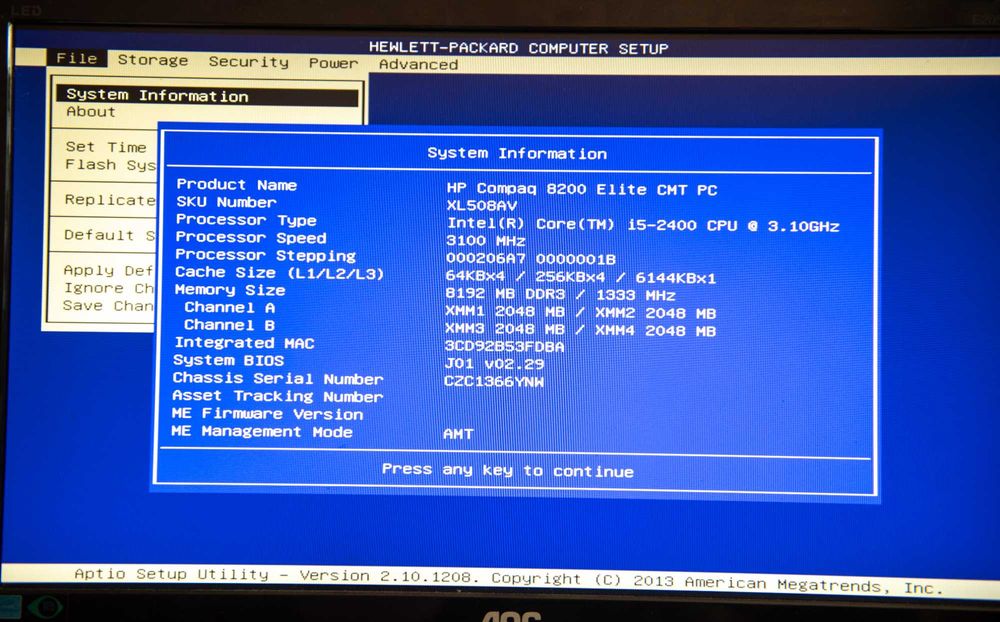 HP Compaq 8200 Elite CMT PC
