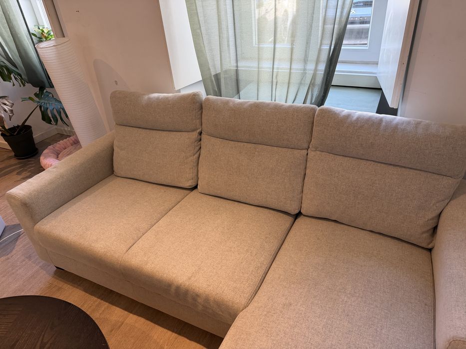 Sofa tres lugares, chaise longue, com novo, Ikea