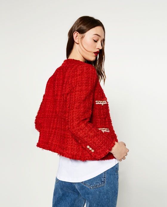 Твідовий піджак червоного кольору Zara розмір М