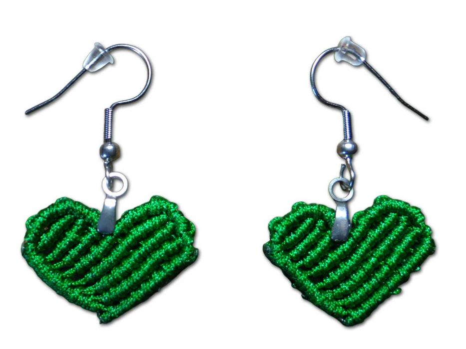 Kolczyki ze sznurka, makrama handmade stal nierdzewna serce Walentynki