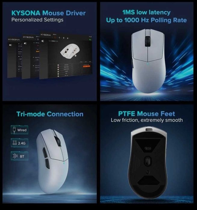 Нова бездротова ігрова мишка Kysona M511 white PAW3395