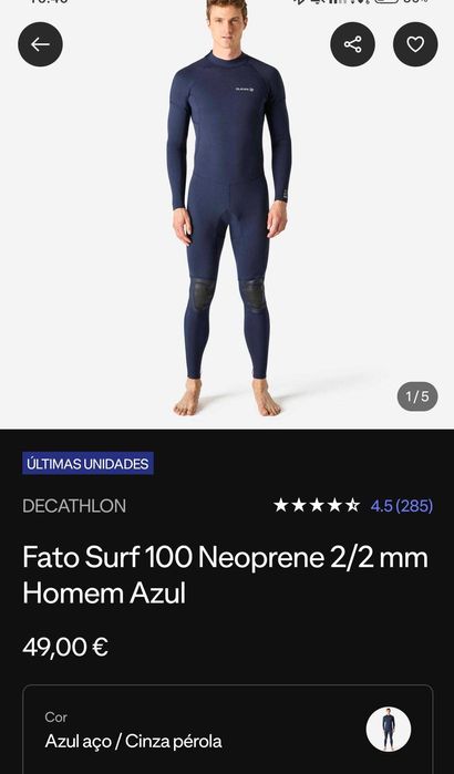 Fato Surf 100 Neoprene 2/2 mm Homem Azul