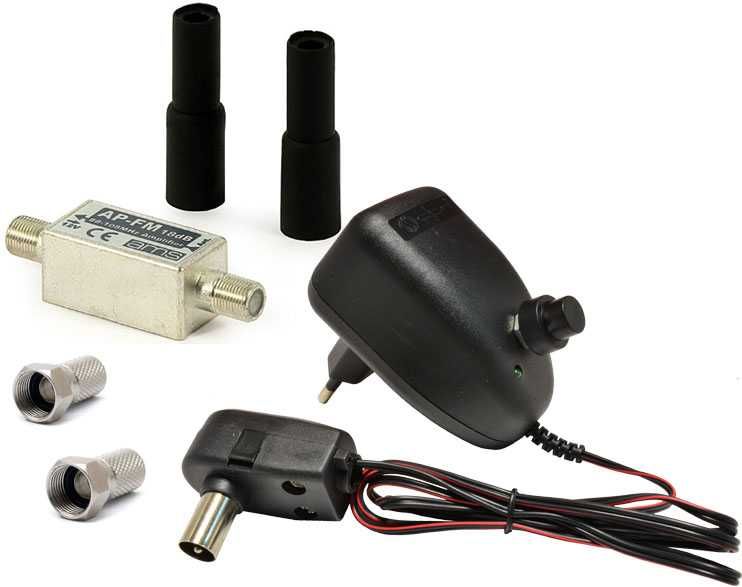 Wzmacniacz antenowy radiowy przelotowy FM AP-FM + zasilacz regulowany