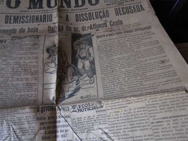 Muito raro jornal Mundo 17 de junho de 1910 Affonso Costa Zé Povinho