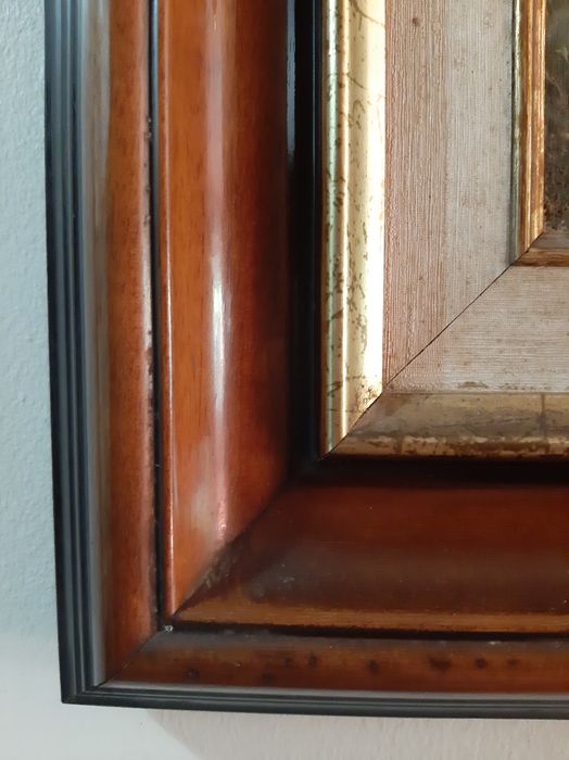 Quadro óleo em tela com moldura em madeira