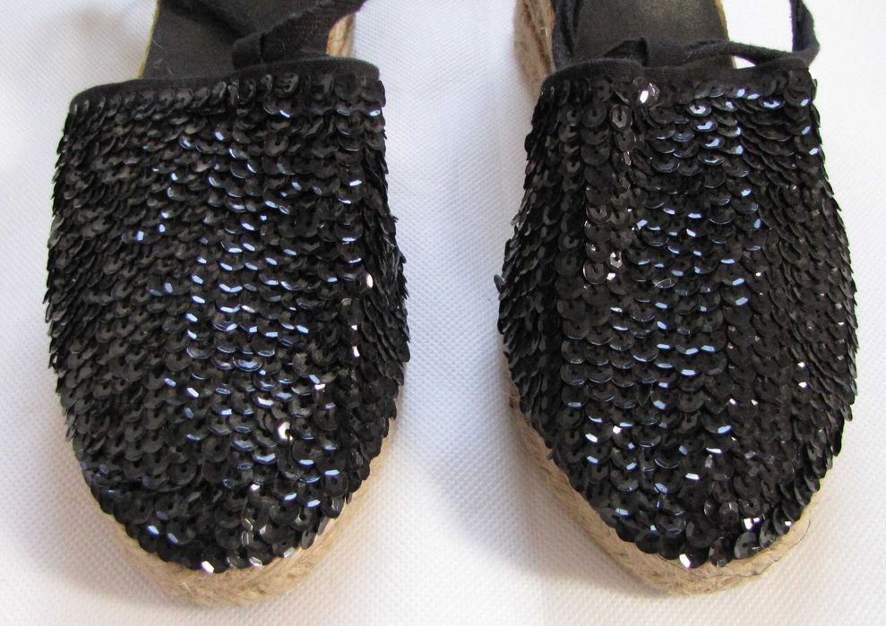 Czarne cekinowe espadryle damskie 39