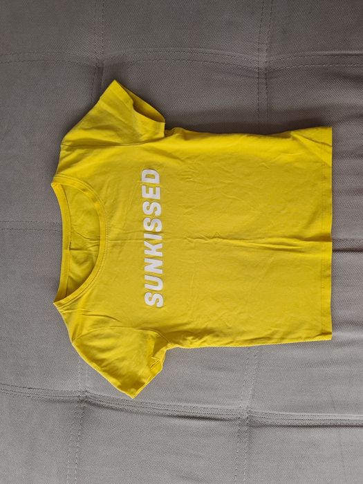 Podkoszulek Bluzka T-shirt Top z krótkim rękawem żółty XS stan bdb