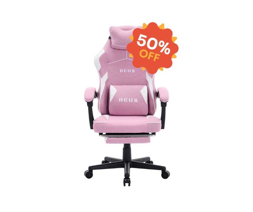 Fotel Gamingowy z podnóżkiem DEUS Edge Pink, tkanina
